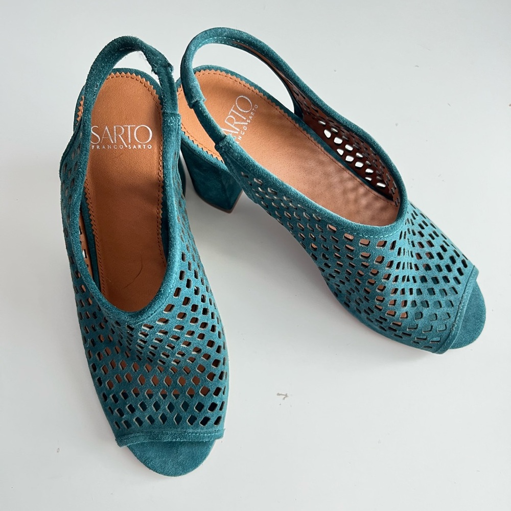 Franco Sarto Turquoise Cutout Slingback Heels